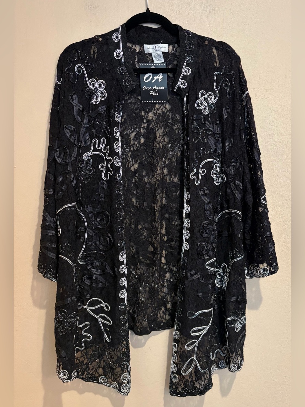 Beautiful Black & White Open Front Cardigan, Formal Party Cardi, Sheer Jacket